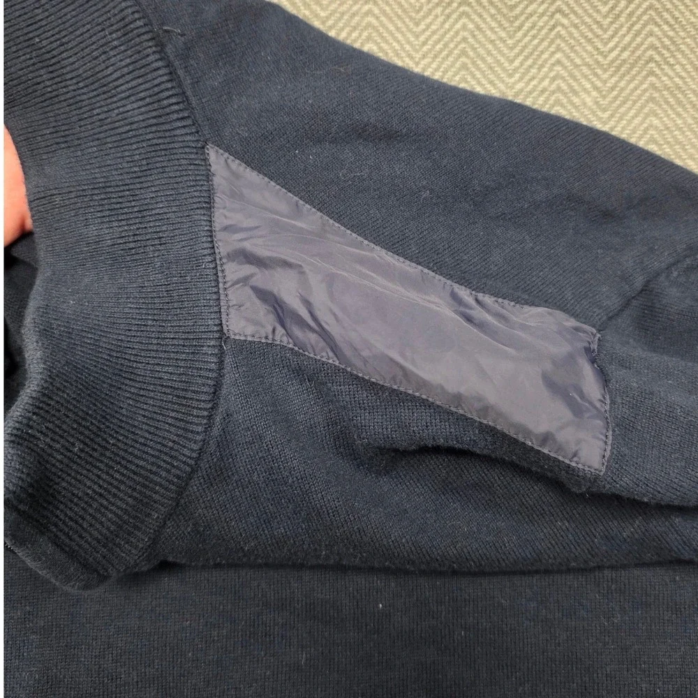 Michael Kors Mens Navy Blue Quarter Zip Sweater Nylon Shoulder Patches Large